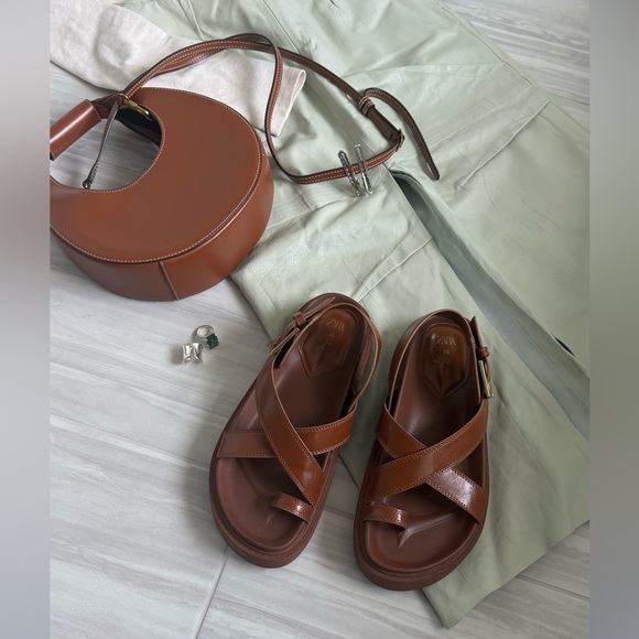 Zara Chestnut Leather Sandals with Buckle - Picture 6 of 6